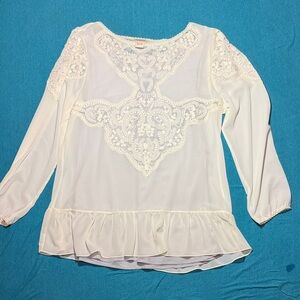 Sundance Cream Lace Appliqué Peasant Blouse